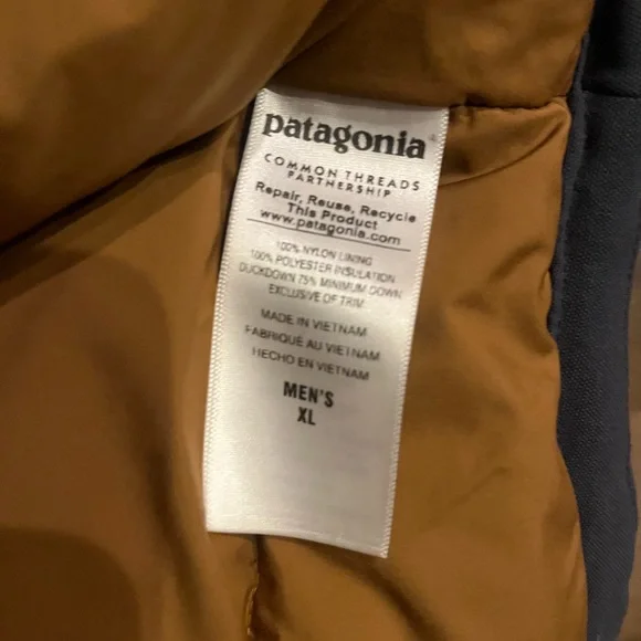 Patagonia Men's Bivy Two-Tone Blue Brown Puffer Jacket - Picture 9 of 9